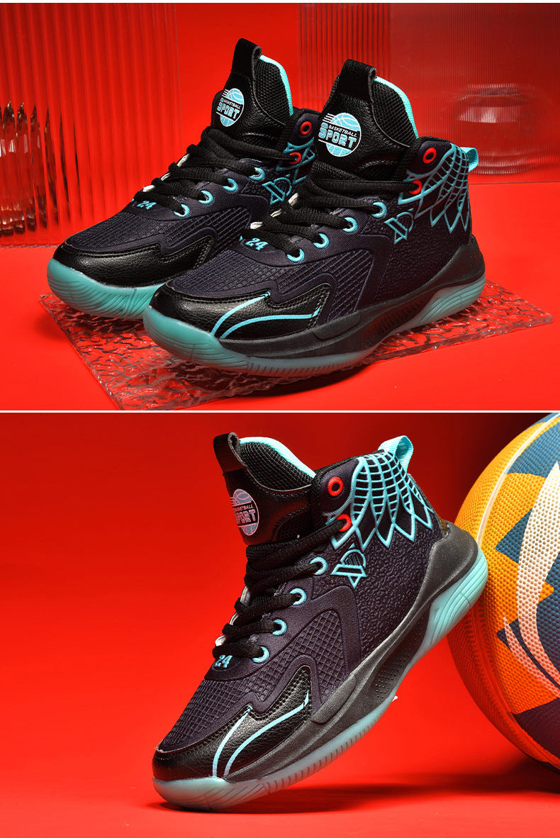 Children's Shoes Breathable Mesh Water-Resistant Sports Shoes for Teenagers Wear-Resistant Shock-Absorbing Non-Slip Professional Training Basketball Shoes