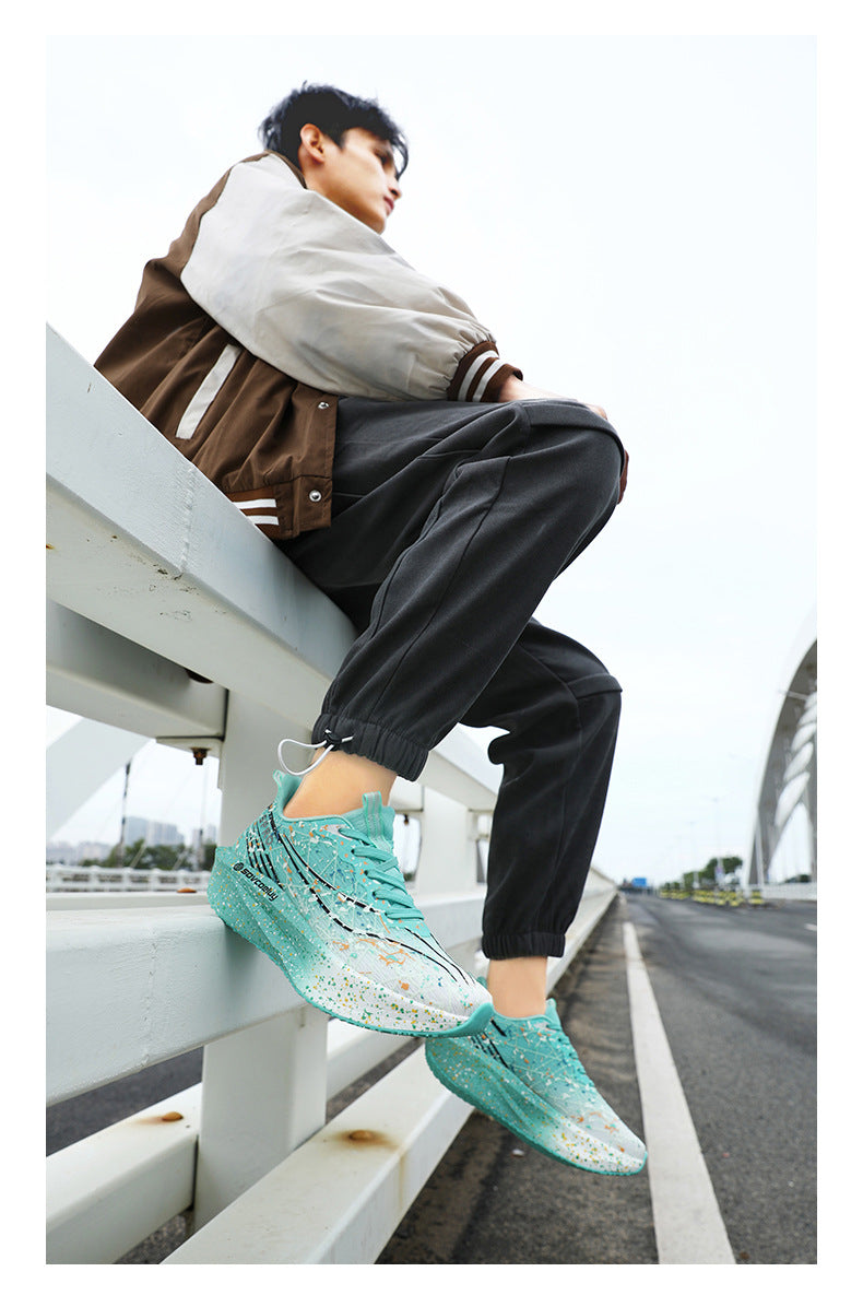 Autumn New Fluorescent Parent-Child Fashion Casual Sports Shoes with Real Carbon Plate High Elasticity Cushioning Outdoor Running Shoes