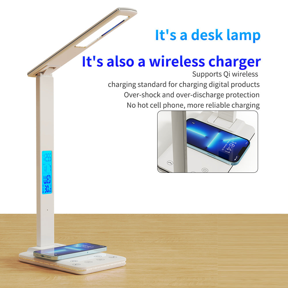 Alarm Clock Table Lamp Folding Creative Smart Magnetic Charging Learning Lamp Working Clock Eye-Protection Lamp Ambience Light Wholesale