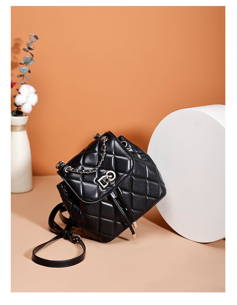 Classic Style Rhombus Chain Backpack College Style Minority Fashion Women's Bag Korean Style Western Style Tote Backpack