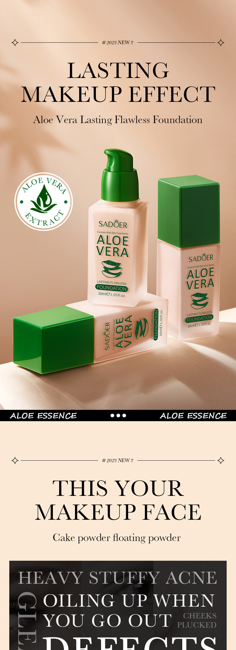 Makeup SADOER Aloe Vera Foundation Liquid Long-lasting Clear Concealer Non-cakey  Wholesale
