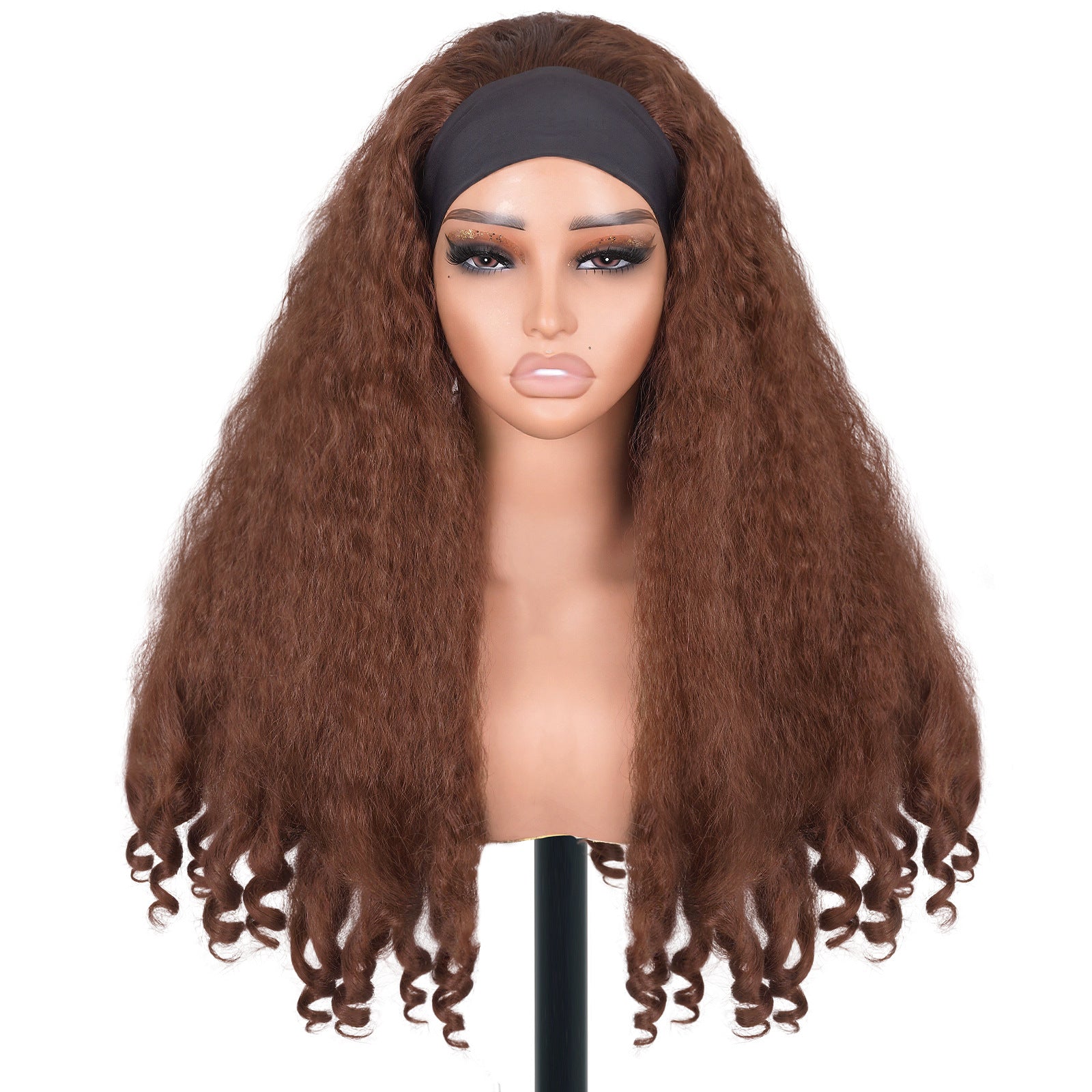 YAKI Straight Hair with Curly Ends Synthetic Wig V High-Temperature Fiber Wig with Hollow Top