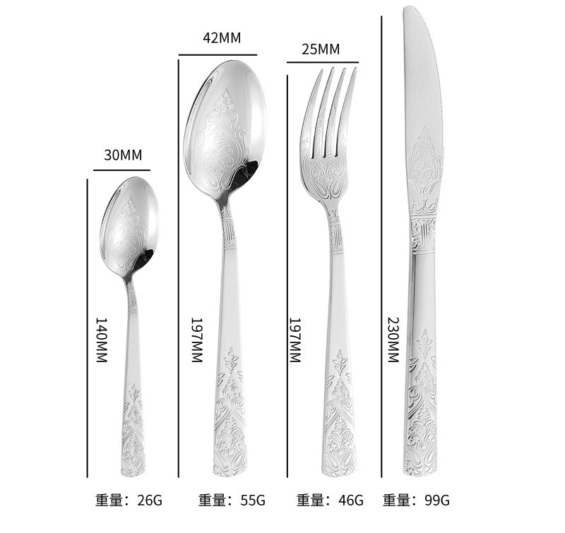 410Stainless Steel Tableware Hotel Retro Double Pattern Totem Western Cutlery Knife Fork Spoon Restaurant Hammered Steak Knife Fork