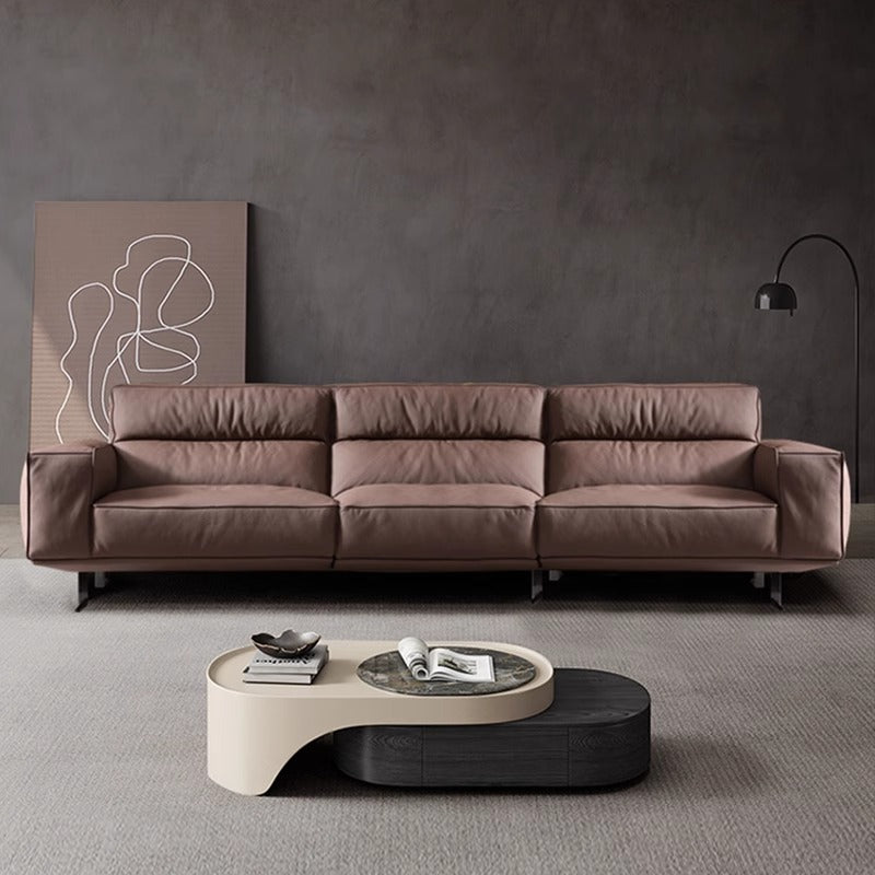 Source Factory Living Room Leather Sofa Italian Minimalist High Back Straight Row Genuine Leather Sofa Small Apartment High Leg Sofa Shipping and tax not included