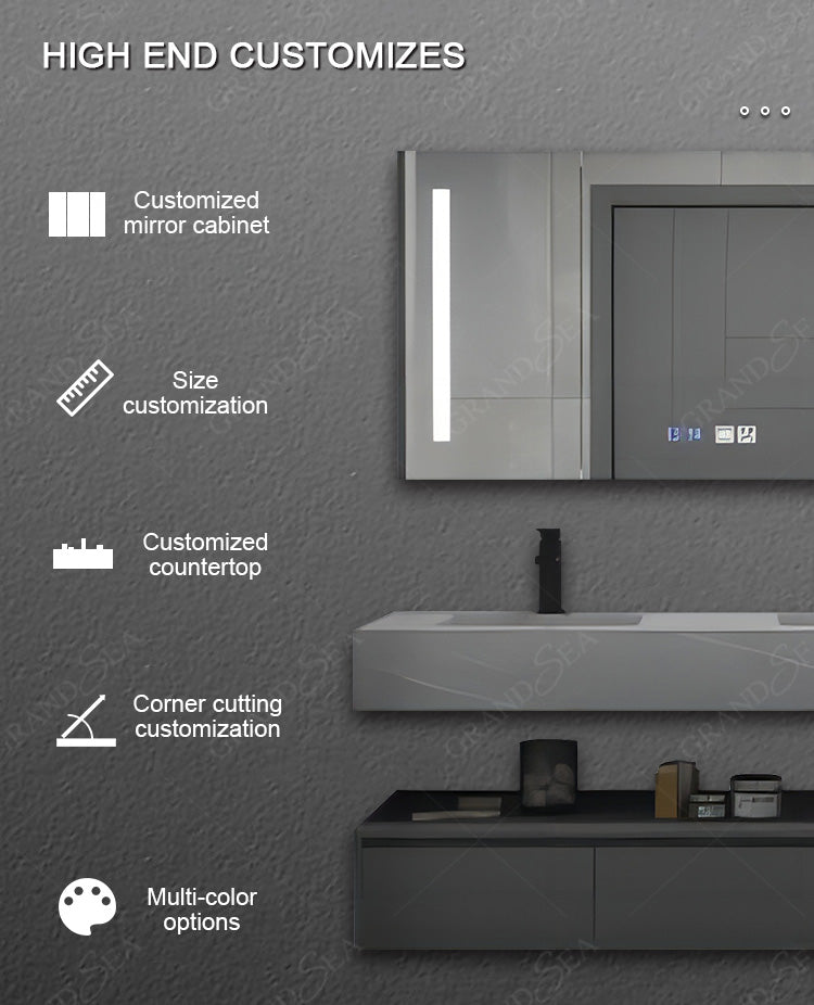 Factory Price PVC Bathroom Vanity Cabinet With Aluminum LED Mirror Cabinet New Design PVC Bathroom Vanity With Ceramic Basin