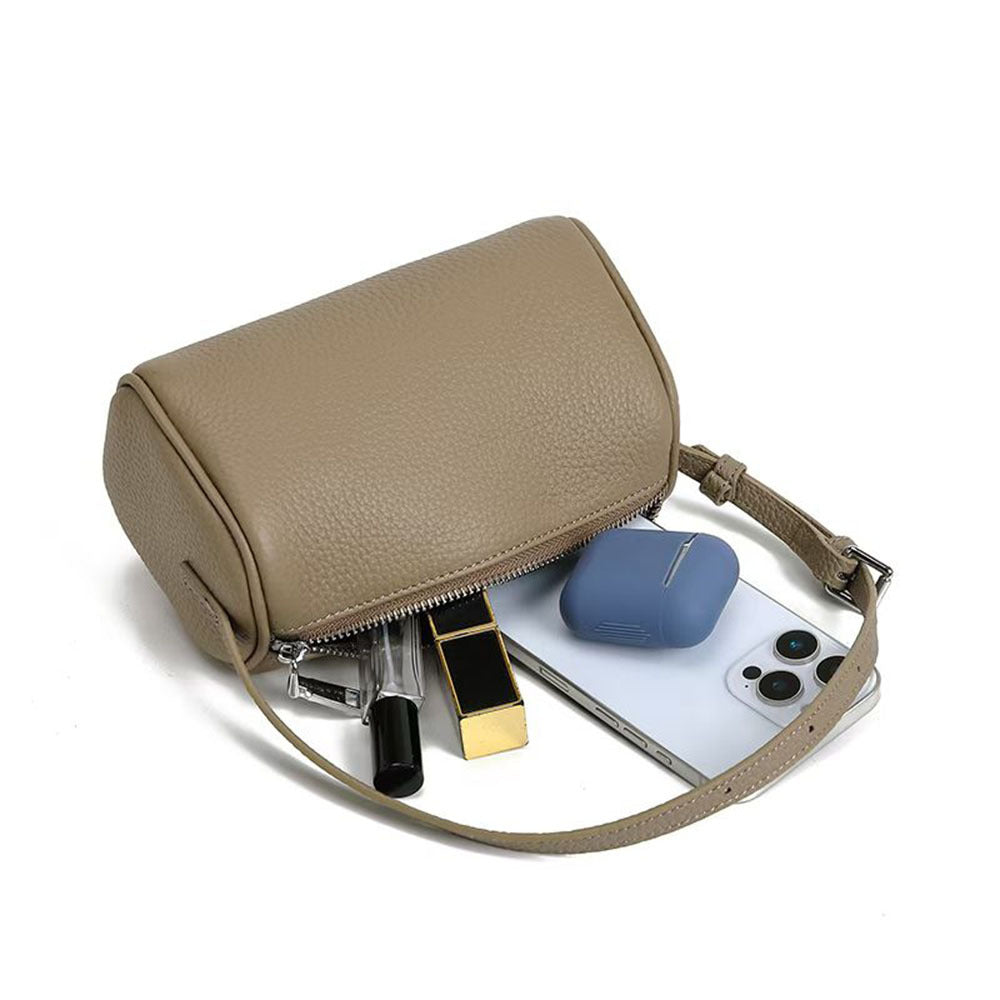Genuine Leather Women's Bag Round Handbag Top Layer Cowhide Simple Versatile Underarm Shoulder Bag Pillow Crossbody Small Bag