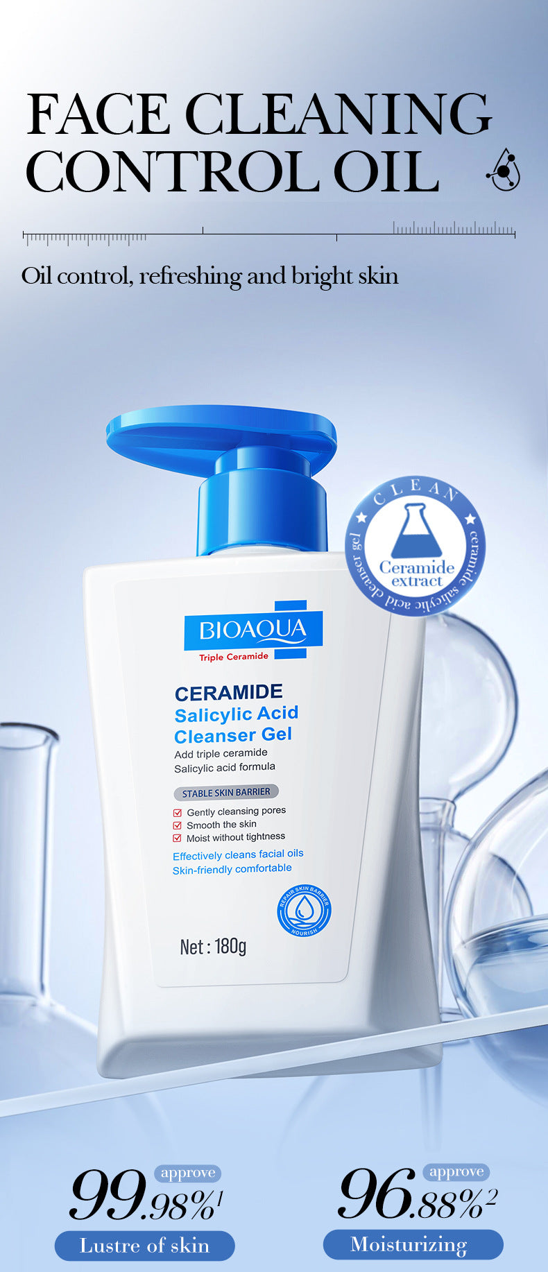 BIOAOUA Ceramide Salicylic Acid Cleansing Gel Cleansing facial cleanser   wholesale