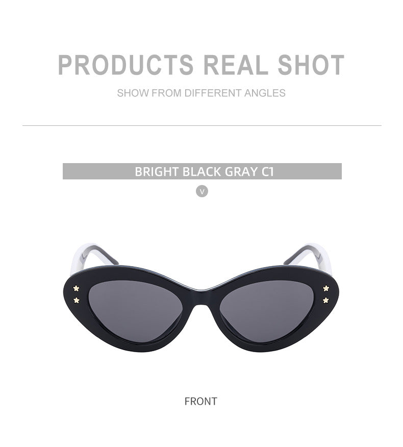 New Wide Mirror Leg Cat Eye Sunglasses for Women, European and American Fashion, High-End Feel Sunglasses sunglasses