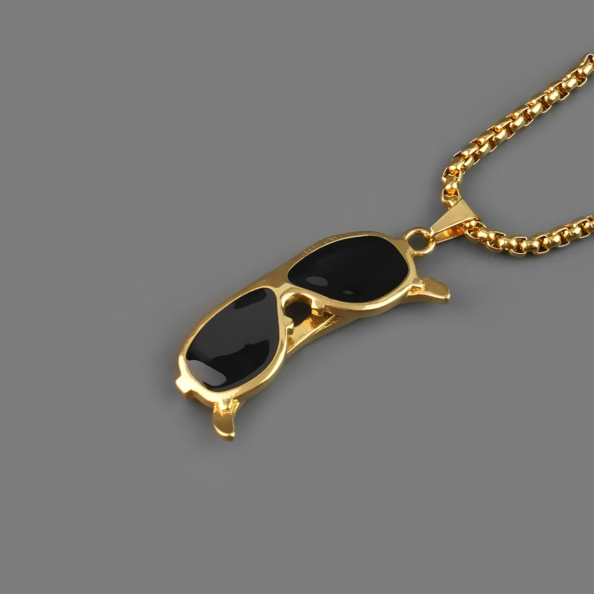 New Hip-Hop Sunglasses Titanium Steel Necklace Unisex Personality Simple Pendant Cool Trendy European and American Style Fashion Sweater Chain