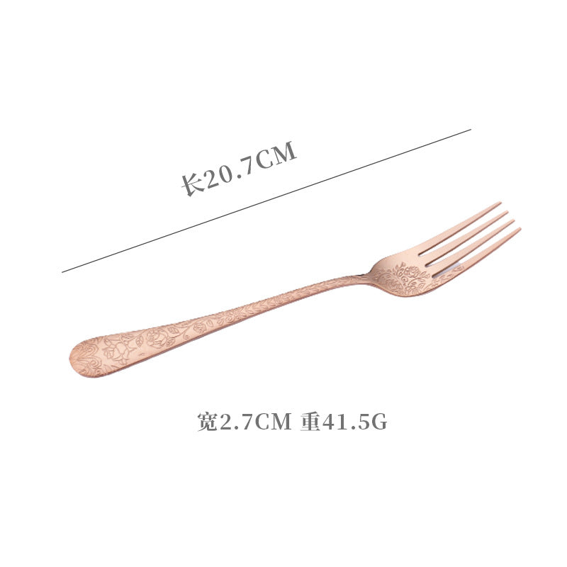 Vintage Pattern National Trend Stainless Steel Cutlery Set Five-Piece Set Western Steak Knife Fork Spoon Dessert Spoon Fork