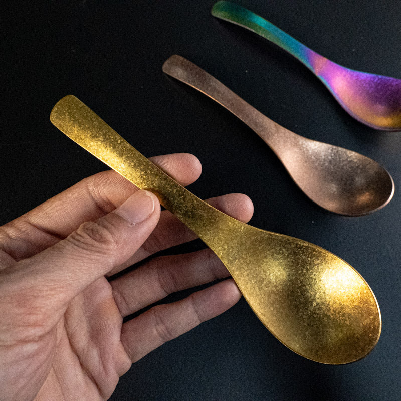 Pure Titanium Spoon Household Uncoated Ice Flower Craft Outdoor Pure Titanium Soup Spoon Hot Pot Wide Spoon High Temperature Coloring Titanium Soup Spoon