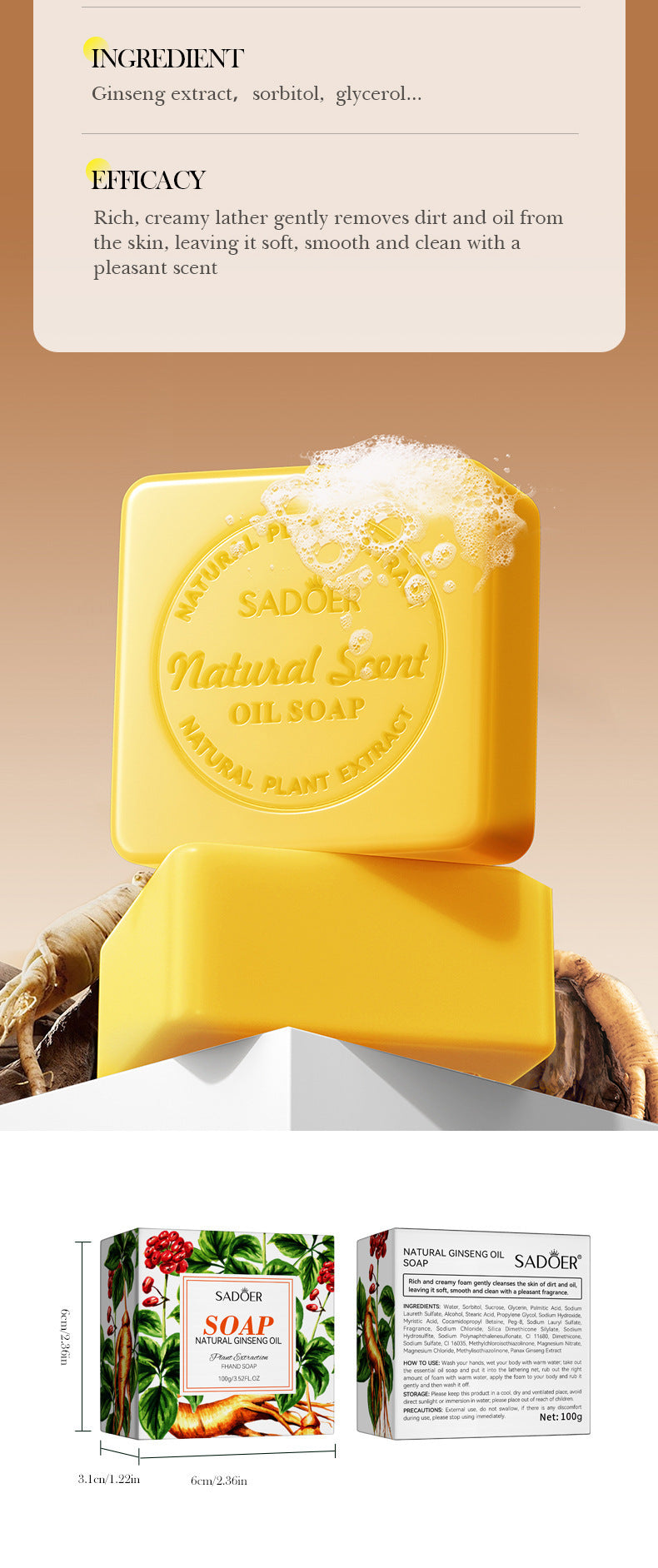 Plant and Fruit Scented Soap100g SADOER Cleansing, Moisturizing Handmade Soap  Wholesale