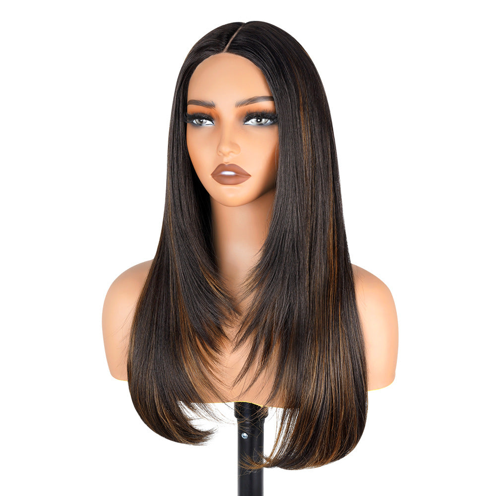 Factory Direct Cross-Border Wigs High Light Straight Layers Lace  Front Wig