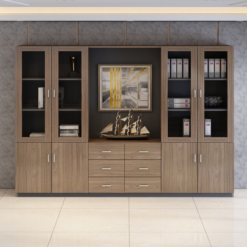 Wooden File Cabinet Office Bookshelf Boss Desk Background Cabinet Drawer-Type Office Document Cabinet Glass Door High Cabinet