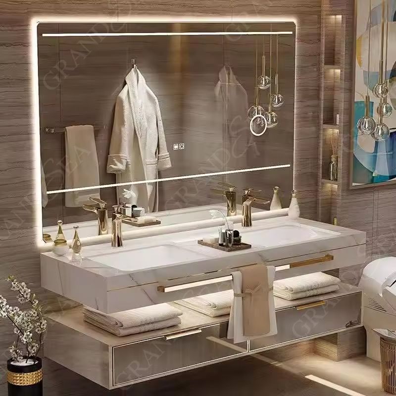Luxury Floating Designer Bathroom Cabinet Vanities Furniture Sinks Wall Mounted Designs Double Washing Basin Set