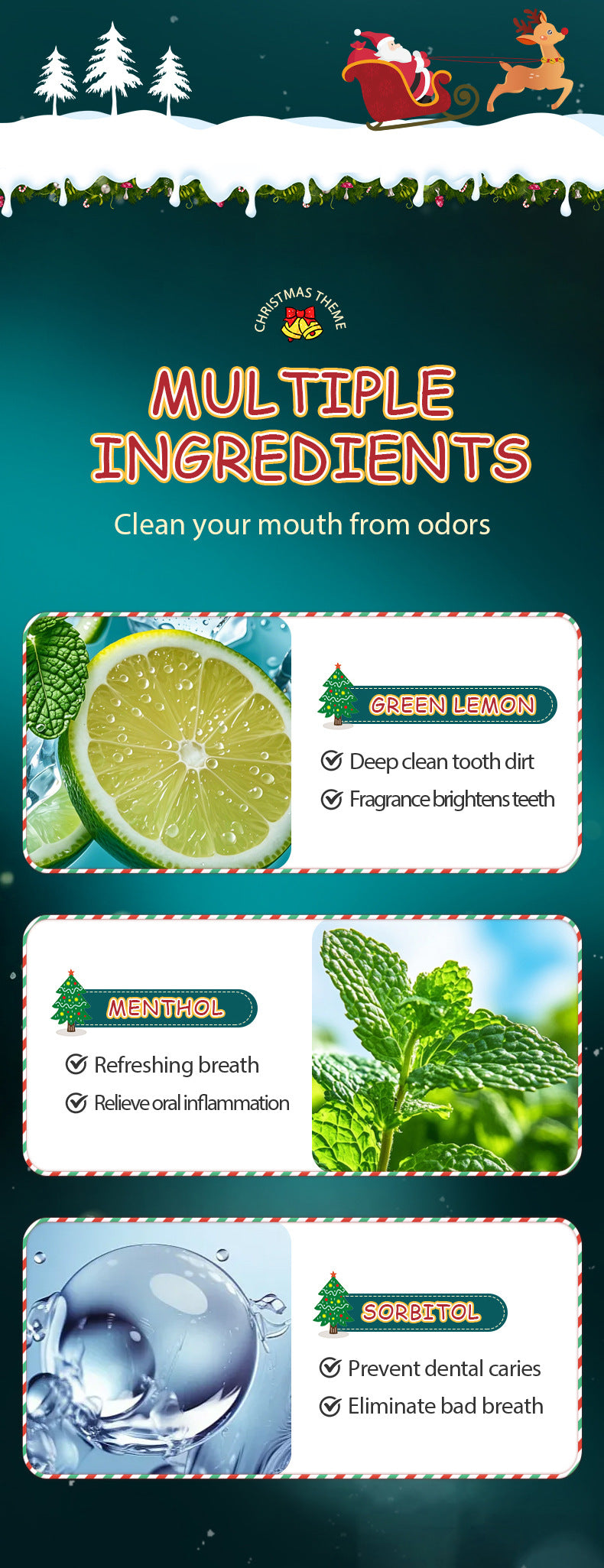 Christmas Probiotic Mouthwash SADOER Green Lemon Mint Oral Cleanser  Wholesale