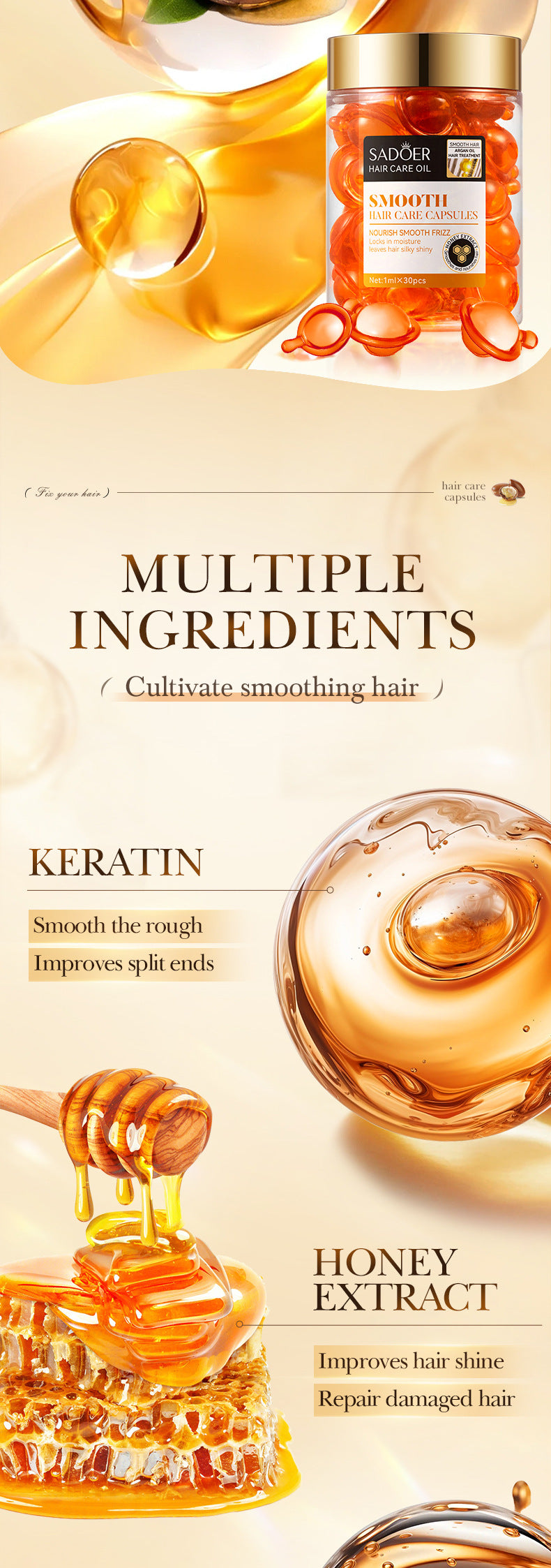 Nut Oil Hair Care Capsules SADOER Improve Frizz Essential Oil Capsule Conditioner  Wholesale