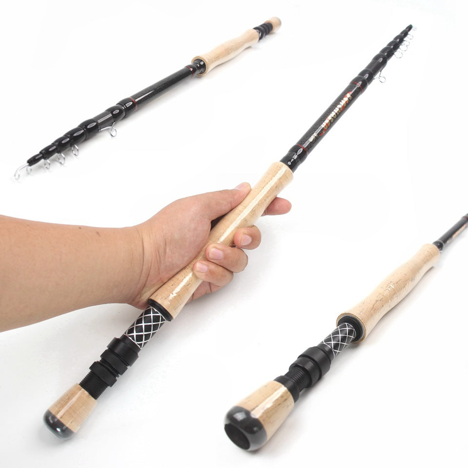 European and American Popular Portable Retractable Fly Rod Carbon Fiber Wooden Handle Fly Fishing Rod Retractable Lure Fishing Rod
