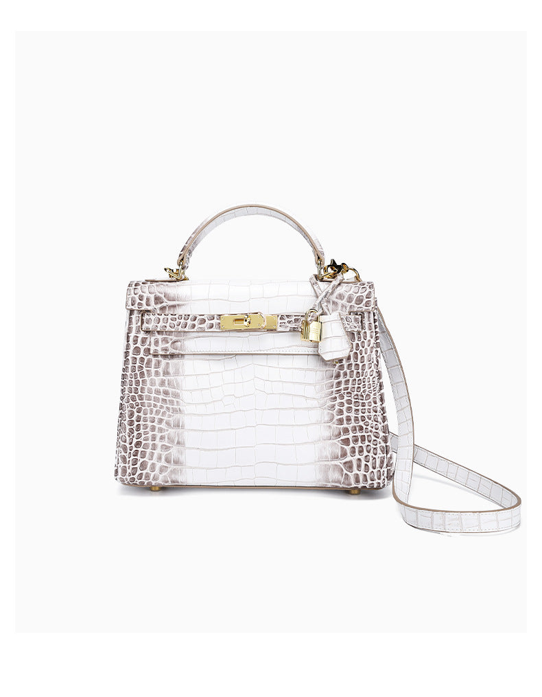 European and American Crocodile Pattern Kelly Bag Large Capacity Light Luxury Fashion Single Shoulder Crossbody Bag Versatile Niche Handbag for Women