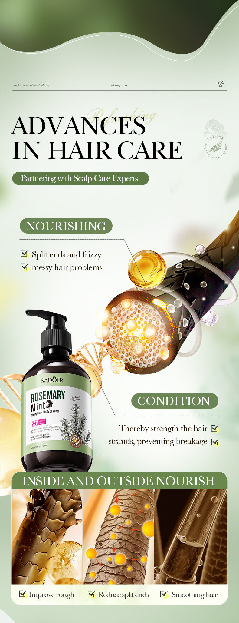 Mint Rosemary Fluffy Shampoo SADOER Strong Shampoo  Wholesale