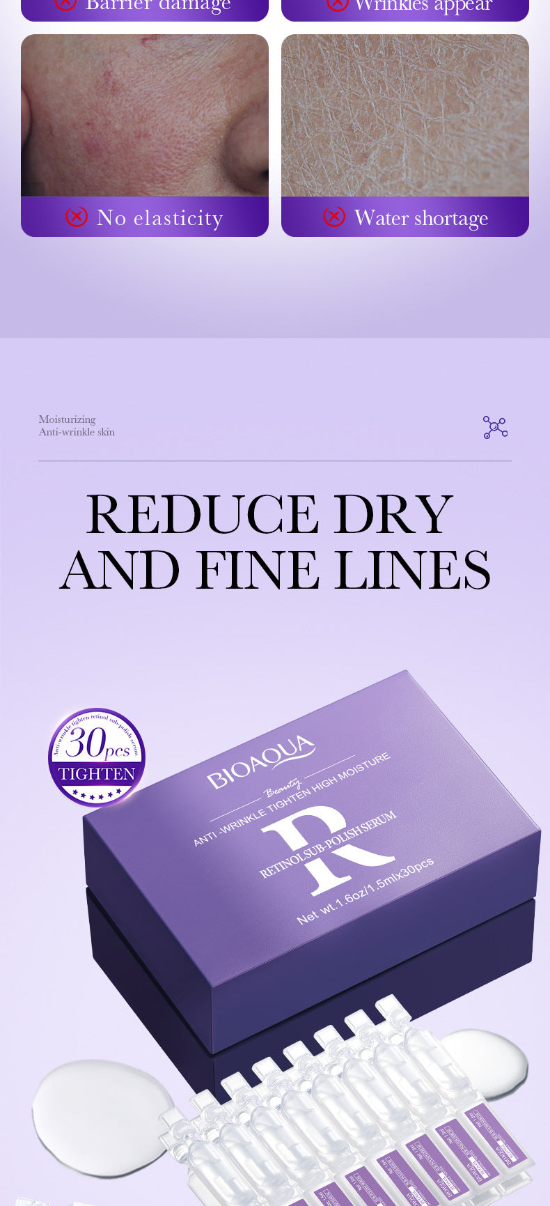 Retinol Anti-Wrinkle Serum BIOAOUA Firming and Moisturizing Single-use Essence Liquid  Wholesale