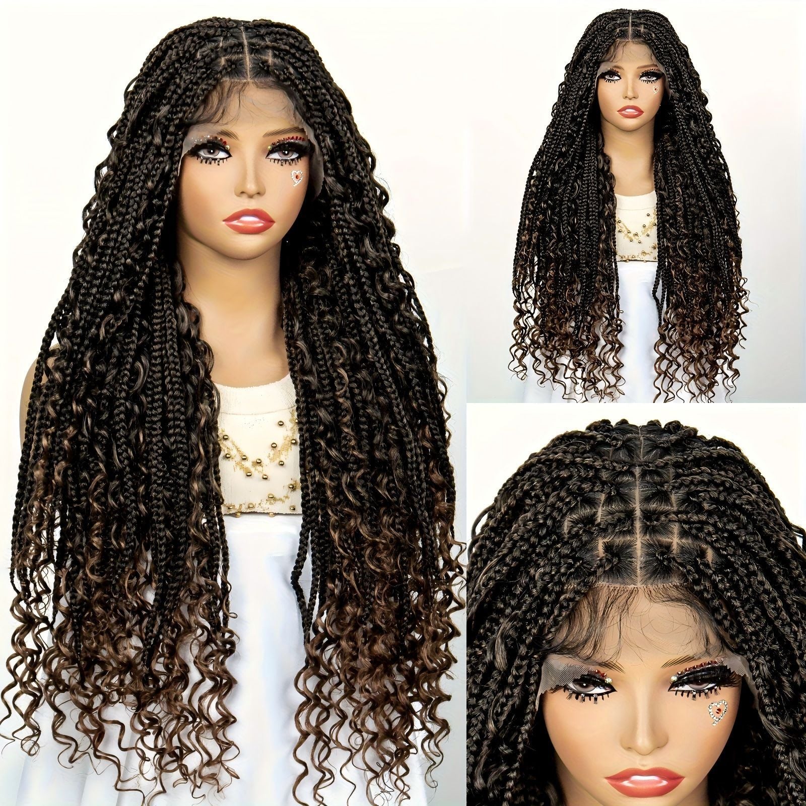 Cross-Border Hot-Selling Wig European and American Style Braided Full Lace Synthetic Crochet Wig Box Braids Wig