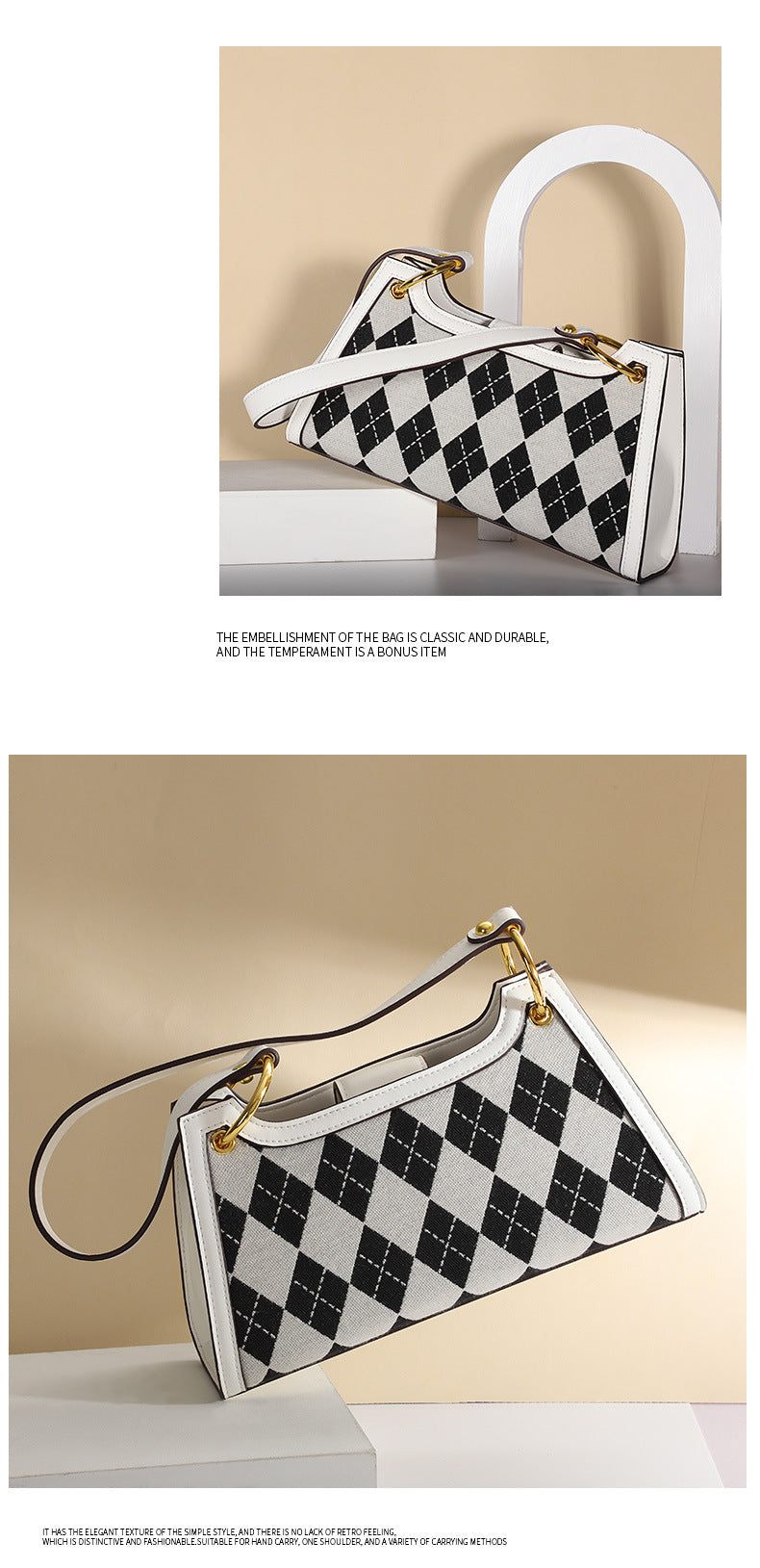 Women's Fashion Trendy New Color-Block Plaid Bag Personality Stylish Crossbody Bag Simple Shoulder Bag