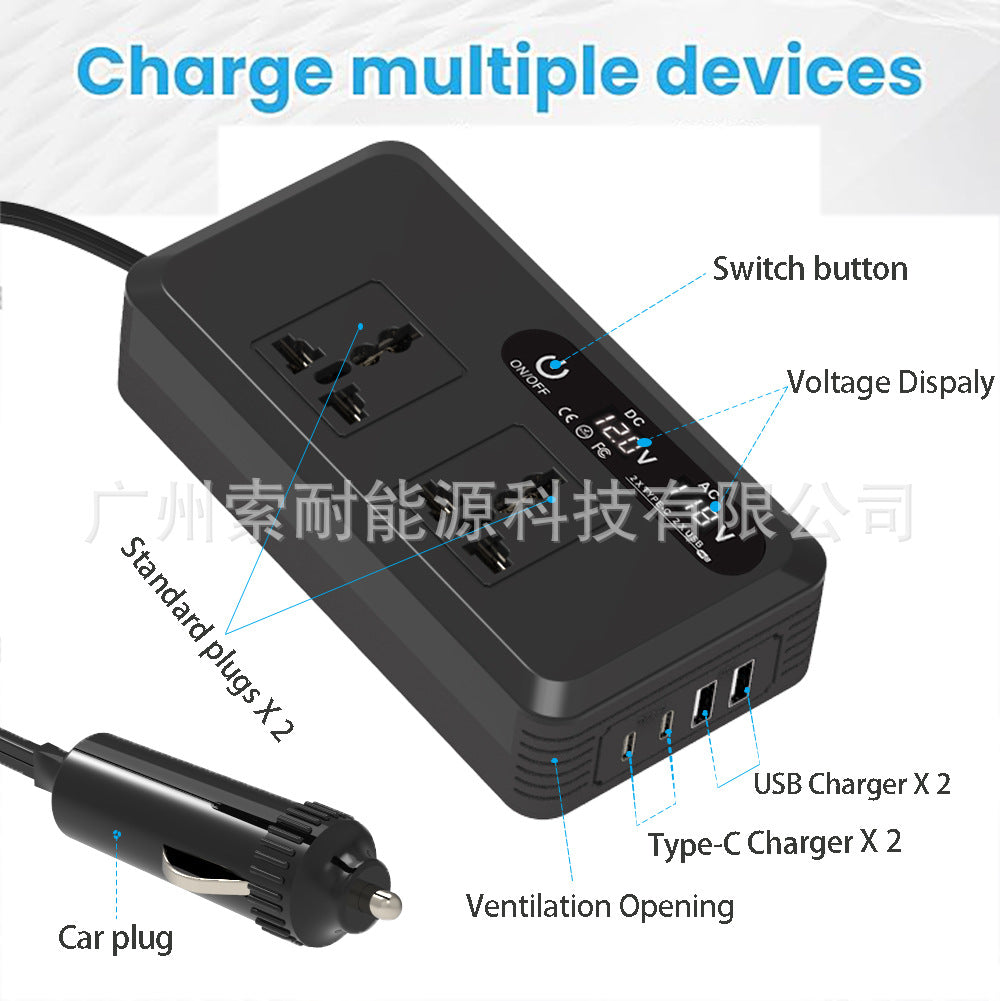Hot Selling Car Inverter200W 12V Turn110V/220V Double USB/Type-C Mouth inverter
