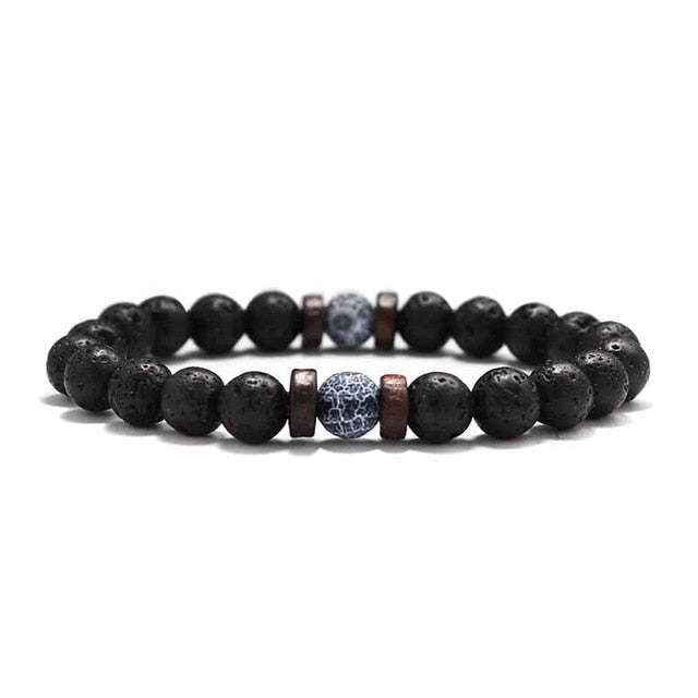 European and American Men's White Pine Blue Dot Bracelet Natural Stone8mm Bracelet Accessories Red Pine Volcanic Stone Spacer Bracelet
