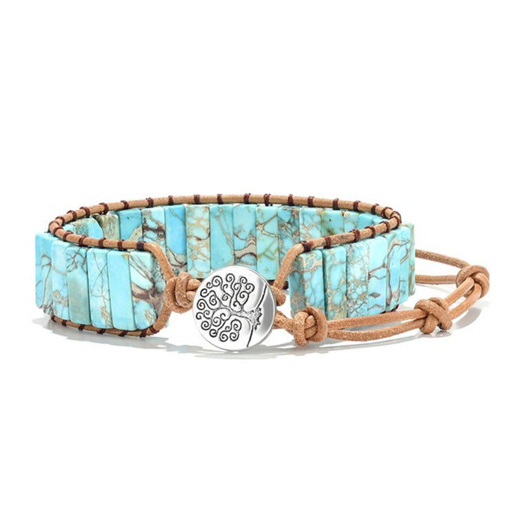 European and American Style Women's Bohemian Bracelet Vintage Emperor Stone Bracelet Handmade Woven Leather Cord Bracelet