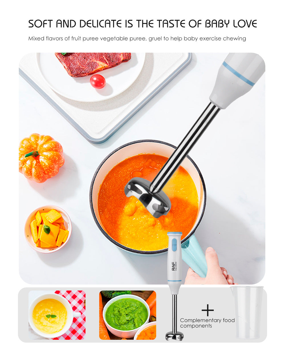 RAF 220V Handheld Food Processor Blender Multi-Functional Meat Grinder Mixer Stick