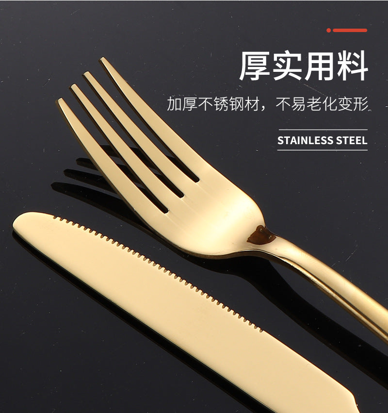 410Stainless Steel Tableware Hotel Restaurant Thickened Square Handle Knife Fork Spoon Set Western Food24Set of Steak Knives and Forks