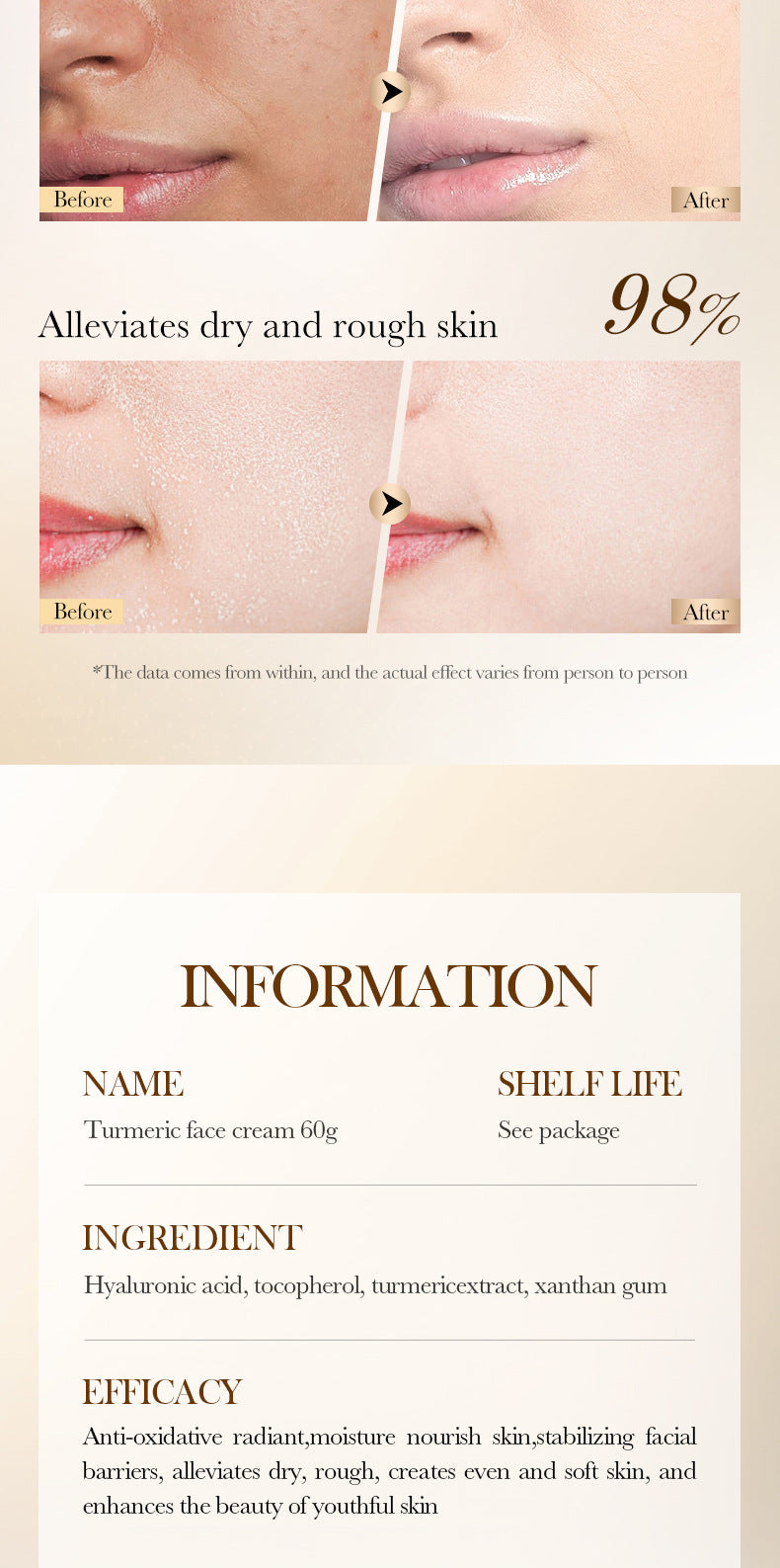 Turmeric Antioxidant Moisturizing Cream BIOAOUA Moisturizing and rejuvenating face cream cross-border wholesale