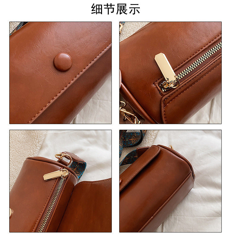 New Fashionable Single Shoulder Bag PU Round Barrel Bag Daily Niche Matching Single Shoulder Crossbody Women's Bag