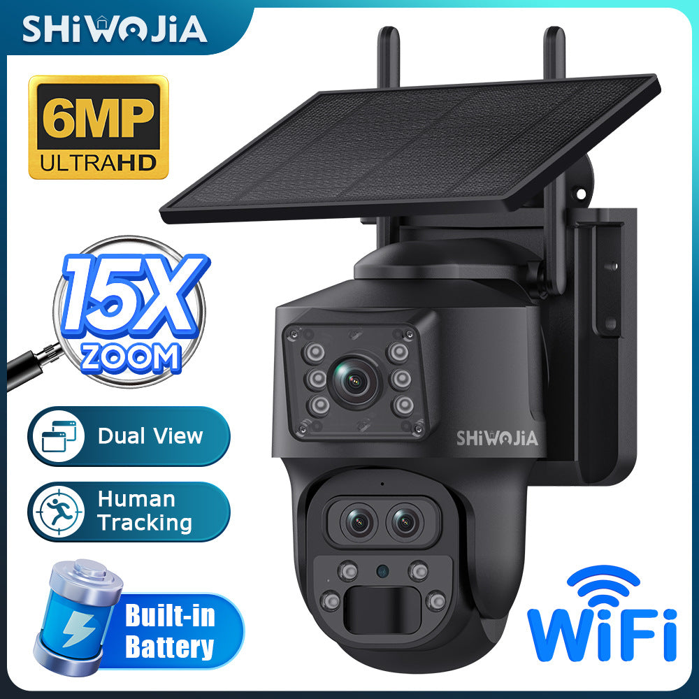 Outdoor4G Wireless HD Three Lens Solar Camera600Wan Remote Early Warning Fish Pond15Camera