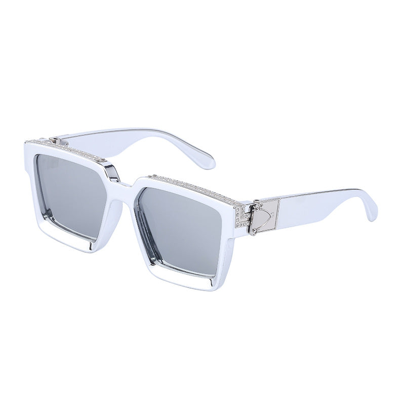 Diamond-Studded Large Square Frame Sunglasses for Women, European and American Style, 0k Influencer Same Style Sunglasses for Men, Trendy and High-End Feel shades