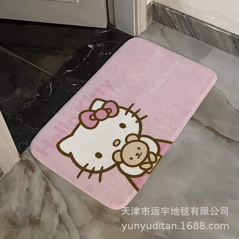 Flannel Mat Cartoon Kitty Bathroom Water Absorption Non-Slip Door Mat Pudding Dog Bathroom Mat Labeling and Dropshipping