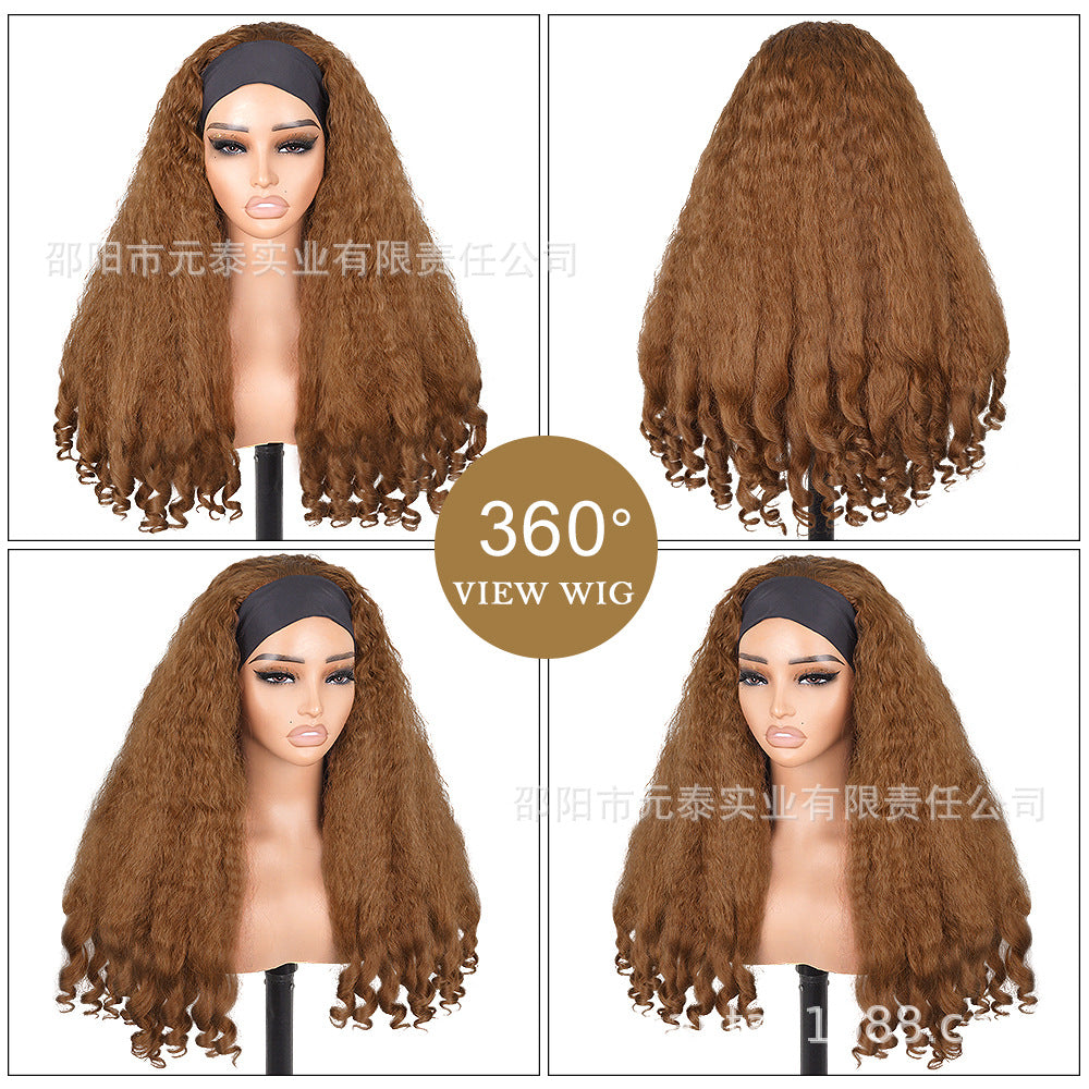 Cross-Border Hot-Selling Wig Factory European and American Fashion Synthetic Hair Mechanism Ice Ribbon VPART Long Curly Hair Curly Hair Top