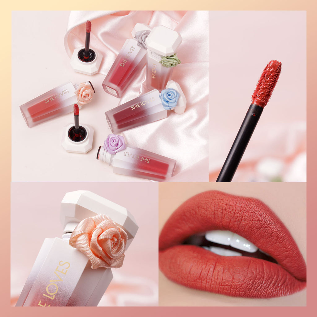 Europe and America SHELOVES Rose Matte Lip Glaze Long-lasting Non-stick Cup Non-fading Genuine Lip Gloss Makeup Wholesale