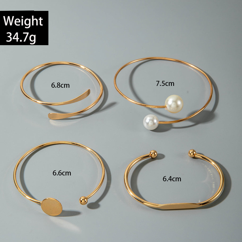 European and American Ornament Stackable Round Imitation Pearl Smooth Open Bracelet Fashion Jewelry Bracelet Wholesale