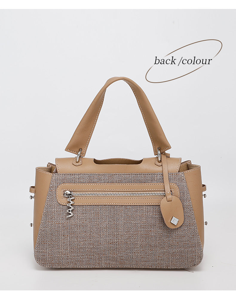 French-style Light Luxury New Niche Design Cowhide Stitching Handbag2024Crossbody Retro Small Square Bag
