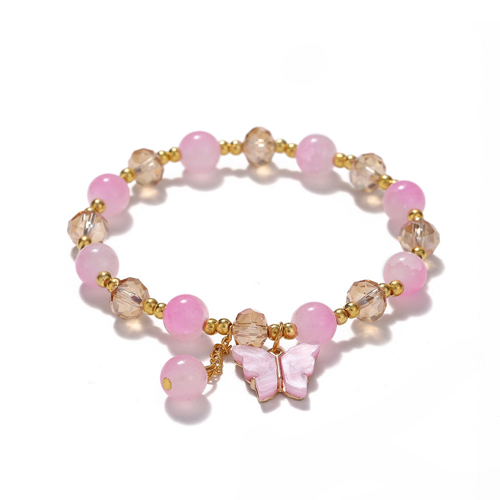 New Explosive Crystal Bracelet for Women, Dopamine Color Matching Beaded Butterfly Crystal Glass Bracelet