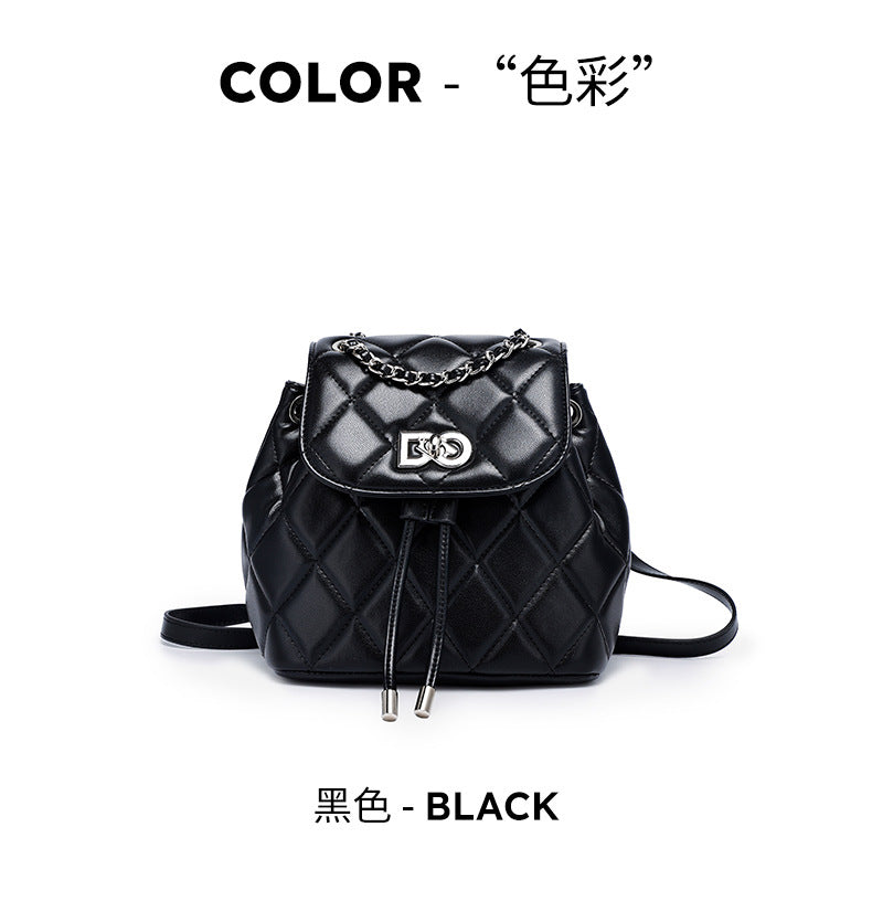 Classic Style Rhombus Chain Backpack College Style Minority Fashion Women's Bag Korean Style Western Style Tote Backpack