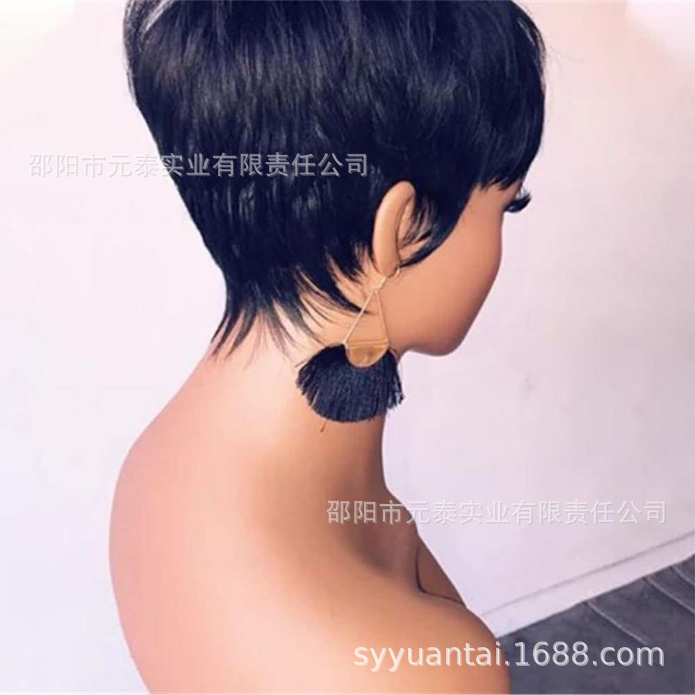 Short Bob Wavy Wig With Bangs Full Machine Made No Lace Wigs