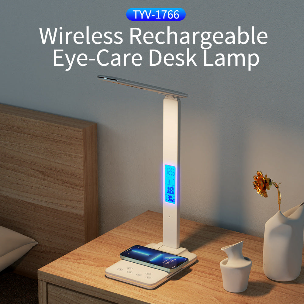 Alarm Clock Table Lamp Folding Creative Smart Magnetic Charging Learning Lamp Working Clock Eye-Protection Lamp Ambience Light Wholesale