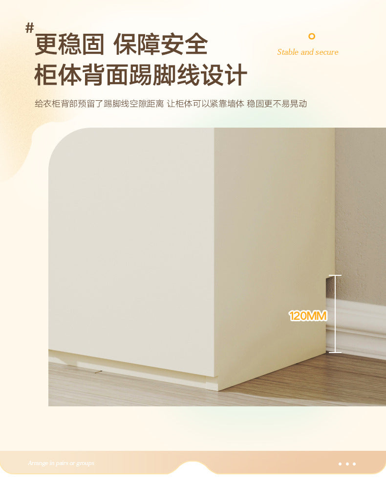E0European Pine Board Warm White Sliding Door Wardrobe Desk Integrated Set Cream Style Bedroom Home Solid Wood Large Wardrobe