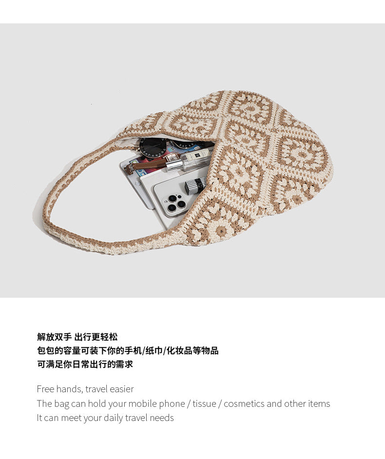 European and American Spring New Handmade Cotton Thread Crochet Hollow Sunflower Flower Woven Shoulder Bag for Women Straw Underarm Bag