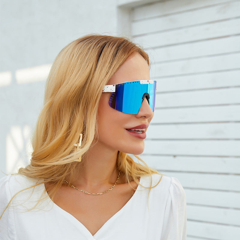 European and American Colorful Sunglasses Outdoor Cycling Windproof Sunglasses Men and Women One-piece Lens Sports Anti-ultraviolet Glasses