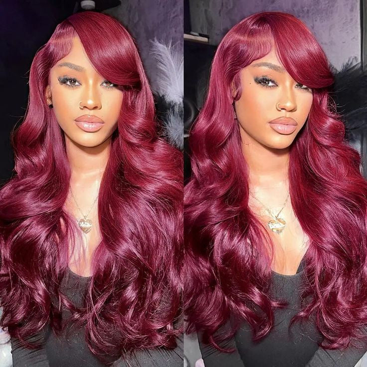 13*4*1Lace Wig New Product European and American Style Burgundy Long Curly Hair Women's Wig Wholesale