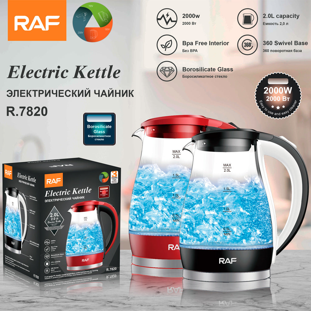 RAF European Standard Visible High Borosilicate Glass Kettle Automatic Power-off Electric Kettle High Power2L
